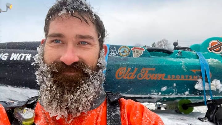 Winter kayaking done right: Fishing Guide Chuck Earls is geared up, prepared, and embraces the adventure!