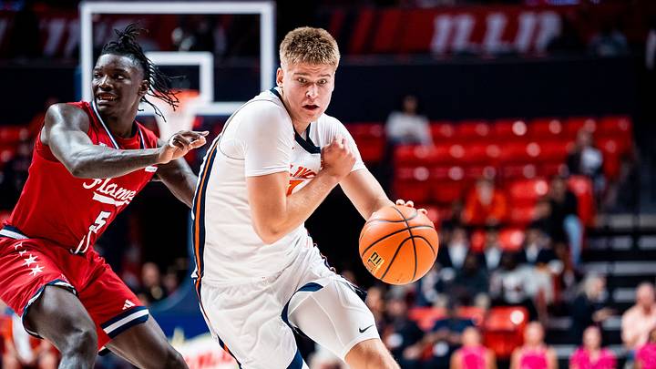 Illinois guard Stefan Vaaks drives to the rim in the Illini's 101-66 exhibition win over UIC on Wednesday, Oct. 28, 2026, at the State Farm Center in Champaign, Illinois. Illinois guard Stefan Vaaks drives to the rim in the Illini's 101-66 exhibition win over UIC on Wednesday, Oct. 28, 2026, at the State Farm Center in Champaign, Illinois.