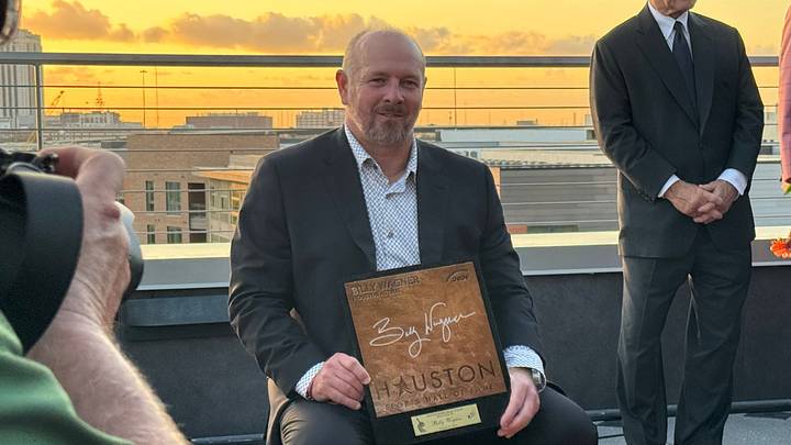 Former Houston Astros closer Billy Wagner holds his Houston Sports Hall of Fame plaque at Le Tesserae in Houston, Texas. Former Houston Astros closer Billy Wagner holds his Houston Sports Hall of Fame plaque at Le Tesserae in Houston, Texas.