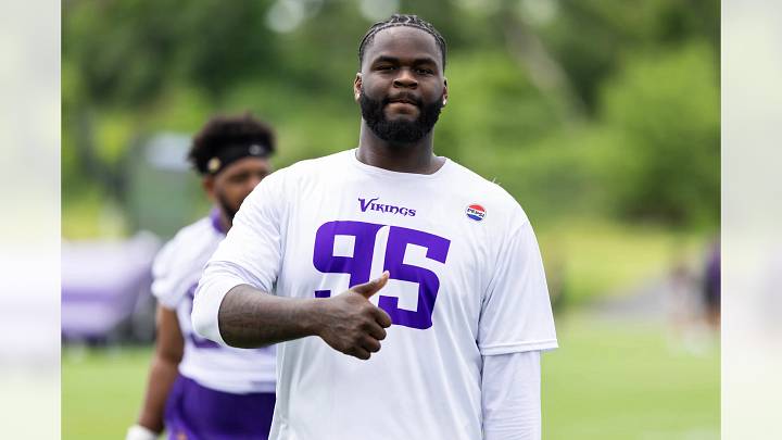 Caleb Banks at a recent Vikings practice 