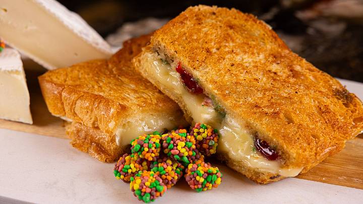 ELMONT, NEW YORK - SEPTEMBER 11: Nerds Gummy Cluster Brie Grilled Cheese offered at UBS Arena for the 2026-27 Season. ELMONT, NEW YORK - SEPTEMBER 11: Nerds Gummy Cluster Brie Grilled Cheese offered at UBS Arena for the 2026-27 Season.