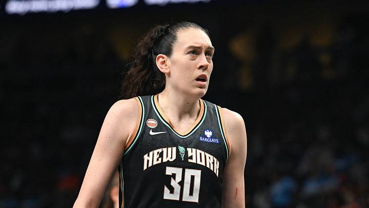 New York Liberty forward Breanna Stewart 30 reacts during a WNBA playoff game against the Atlanta Dream.