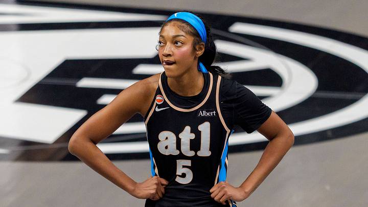 Angel Reese looks on during a game between Golden State Valkyries and Atlanta Dream at State Farm Arena on October 21, 2026. Angel Reese looks on during a game between Golden State Valkyries and Atlanta Dream at State Farm Arena on October 21, 2026.