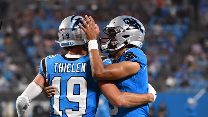 Aug 25, 2023; Charlotte, North Carolina, USA;  Carolina Panthers wide receiver Adam Thielen (19)