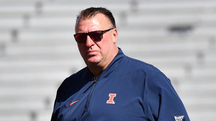 Oct 3, 2026; Champaign, Illinois, USA; Illinois Fighting Illini head coach Bret Bielema before a game against the Purdue Boilermakers at Gies Memorial Stadium. Mandatory Credit: Ron Johnson-Imagn Images Oct 3, 2026; Champaign, Illinois, USA; Illinois Fighting Illini head coach Bret Bielema before a game against the Purdue Boilermakers at Gies Memorial Stadium. Mandatory Credit: Ron Johnson-Imagn Images