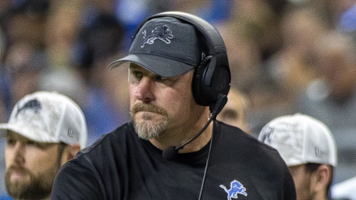 Nov 17, 2024: Detroit Lions head coach Dan Campbell watches the action from the sidelines against the Jacksonville Jaguars.