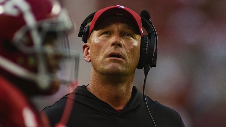 Aug 31, 2024; Tuscaloosa, Alabama, USA;  Alabama Crimson Tide head coach Kalen DeBoer looks on at Bryant-Denny Stadium. Mandatory Credit: Will McLelland-Imagn Images