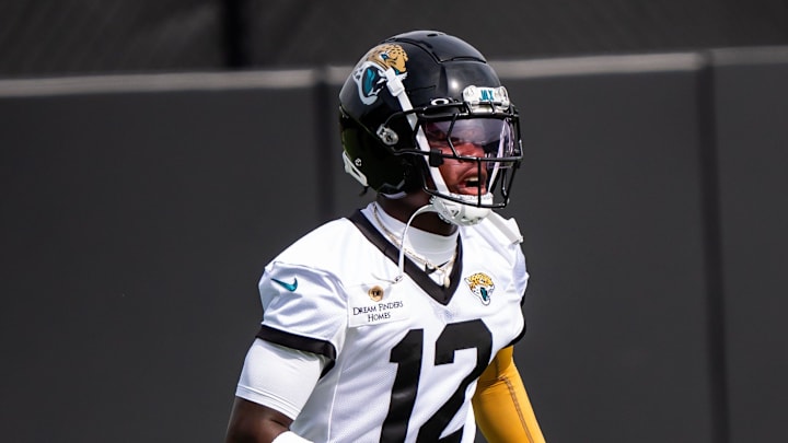 Jacksonville Jaguars wide receiver Travis Hunter (12) jogs to his next drill during the Jacksonville Jaguars’ mandatory minicamp Tuesday June 10, 2025 at the Miller Electric Center in Jacksonville, Fla. [Doug Engle/Florida Times-Union]