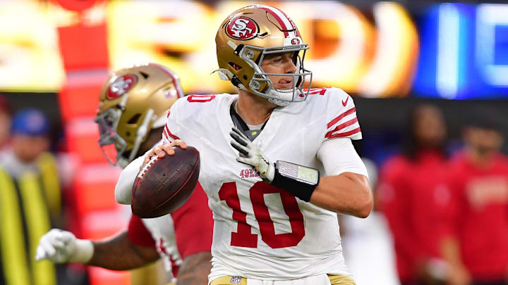 San Francisco 49ers quarterback Mac Jones (10).