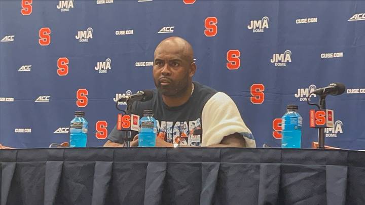 Syracuse football head coach Fran Brown takes questions from the media following his team's 66-3 victory over New Hampshire Saturday. Syracuse football head coach Fran Brown takes questions from the media following his team's 66-3 victory over New Hampshire Saturday.