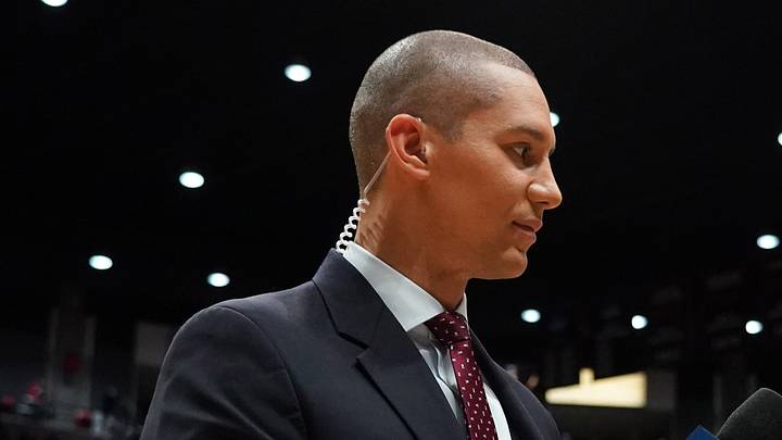 Feb 22, 2020; San Diego, California, USA; UNLV Rebels head coach T.J. Otzelberger (right) is interviewed by CBS Sports Network sideline reporter John Schriffen after defeating the San Diego State Aztecs at Viejas Arena. UNLV won 66-63. Mandatory Credit: Kirby Lee-USA TODAY Sports Feb 22, 2020; San Diego, California, USA; UNLV Rebels head coach T.J. Otzelberger (right) is interviewed by CBS Sports Network sideline reporter John Schriffen after defeating the San Diego State Aztecs at Viejas Arena. UNLV won 66-63. Mandatory Credit: Kirby Lee-USA TODAY Sports