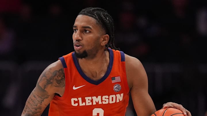 Mar 13, 2026; Charlotte, NC, USA; Clemson Tigers guard Dillon Hunter (2) brings the ball up court against the Duke Blue Devils during the second half at Spectrum Center. Mandatory Credit: Jim Dedmon-Imagn Images Mar 13, 2026; Charlotte, NC, USA; Clemson Tigers guard Dillon Hunter (2) brings the ball up court against the Duke Blue Devils during the second half at Spectrum Center. Mandatory Credit: Jim Dedmon-Imagn Images