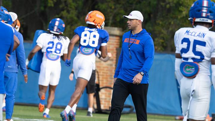 Florida head football coach Jon Sumrall supervises during spring practice at Sanders Practice Fields in Gainesville, FL on Tuesday, March 24, 2026. [Alan Youngblood/Gainesville Sun]