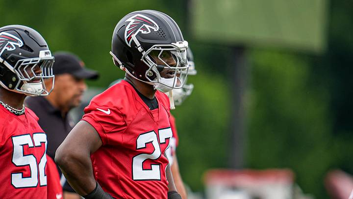 Atlanta Falcons linebacker James Pearce Jr. shown on the field during Minicamp. Atlanta Falcons linebacker James Pearce Jr. shown on the field during Minicamp.