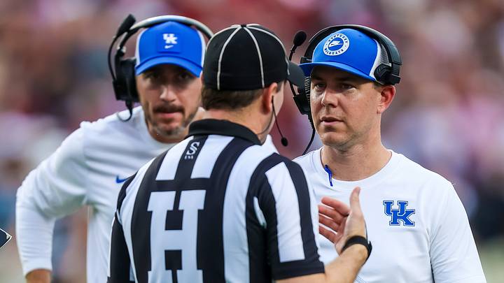 Oct 3, 2026; Columbia, South Carolina, USA; Kentucky Wildcats head coach Will Stein disputes a call against the South Carolina Gamecocks in the second half at Williams-Brice Stadium. Mandatory Credit: Jeff Blake-Imagn Images Oct 3, 2026; Columbia, South Carolina, USA; Kentucky Wildcats head coach Will Stein disputes a call against the South Carolina Gamecocks in the second half at Williams-Brice Stadium. Mandatory Credit: Jeff Blake-Imagn Images