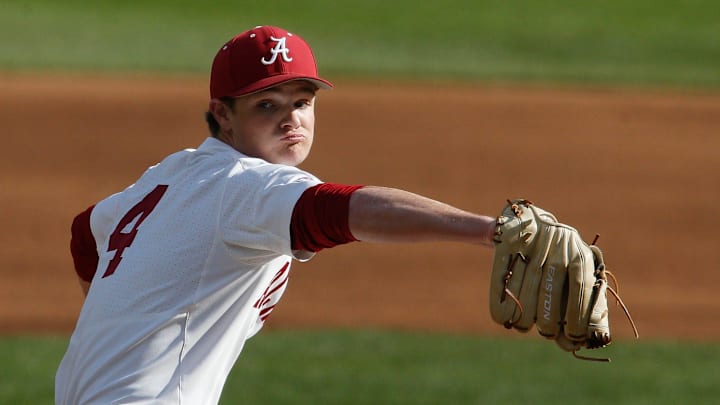 Connor Prielipp delivers a pitch as the Crimson Tide played Harvard Crimson in the first game of the weekend series Friday, Feb. 28, 2020, in Sewell-Thomas Stadium. [Staff Photo/Gary Cosby Jr.]

Alabama Vs Harvard