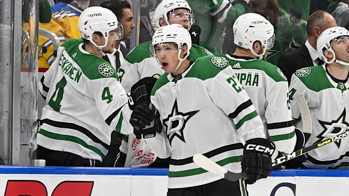 Dec 27, 2023; St. Louis, Missouri, USA;  Dallas Stars left wing Jason Robertson (21) is