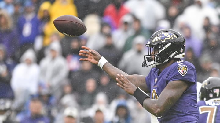 Oct 2, 2022; Baltimore, Maryland, USA; Baltimore Ravens quarterback Lamar Jackson (8) throws during the second half against the Buffalo Bills at M&T Bank Stadium. Mandatory Credit: Tommy Gilligan-Imagn Images Oct 2, 2022; Baltimore, Maryland, USA; Baltimore Ravens quarterback Lamar Jackson (8) throws during the second half against the Buffalo Bills at M&T Bank Stadium. Mandatory Credit: Tommy Gilligan-Imagn Images