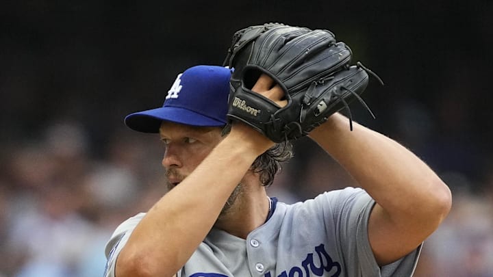 Jul 8, 2025; Milwaukee, Wisconsin, USA; Los Angeles Dodgers pitcher Clayton Kershaw (22) during the game against the Milwaukee Brewers at American Family Field. Mandatory Credit: Jeff Hanisch-Imagn Images Jul 8, 2025; Milwaukee, Wisconsin, USA; Los Angeles Dodgers pitcher Clayton Kershaw (22) during the game against the Milwaukee Brewers at American Family Field. Mandatory Credit: Jeff Hanisch-Imagn Images