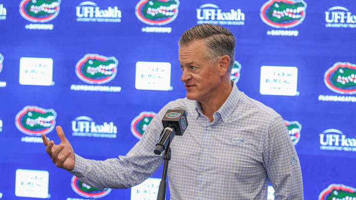 University of Florida athletic director Scott Stricklin addresses the media in a press conference on Oct. 20, 2025. University of Florida athletic director Scott Stricklin addresses the media in a press conference on Oct. 20, 2025.
