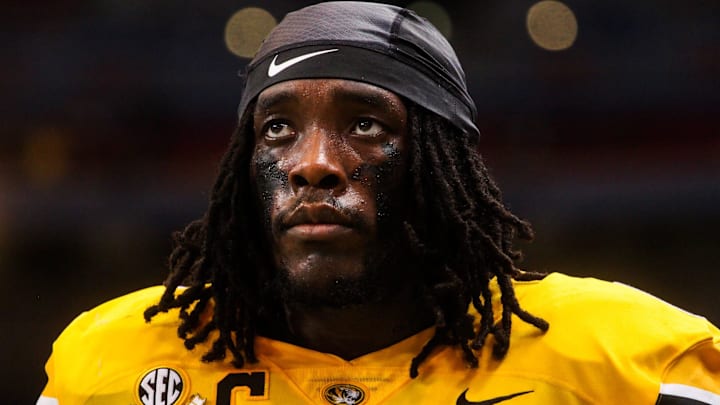 Missouri defensive tackle Darius Robinson looks on during MU's game against Memphis.