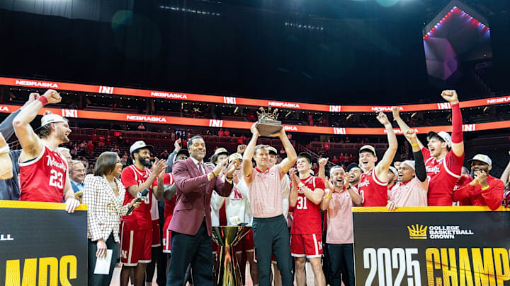 Nebraska coach Fred Hoiberg holds up the College Basketball Crown trophy after the Huskers beat UCF in the championship game. Nebraska coach Fred Hoiberg holds up the College Basketball Crown trophy after the Huskers beat UCF in the championship game.