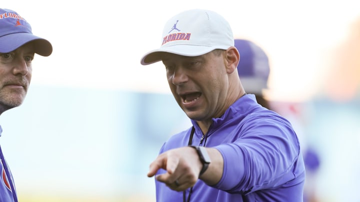 Florida head coach Jon Sumrall keeps on eye drills during UF spring practice at Sanders Practice Fields in Gainesville, FL on Tuesday, March 10, 2026. [Alan Youngblood/Gainesville Sun]