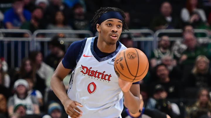 Dec 21, 2024; Milwaukee, Wisconsin, USA; Washington Wizards forward Bilal Coulibaly (0) brings the ball downcourt against the Milwaukee Bucks in the third quarter at Fiserv Forum. Mandatory Credit: Benny Sieu-Imagn Images
