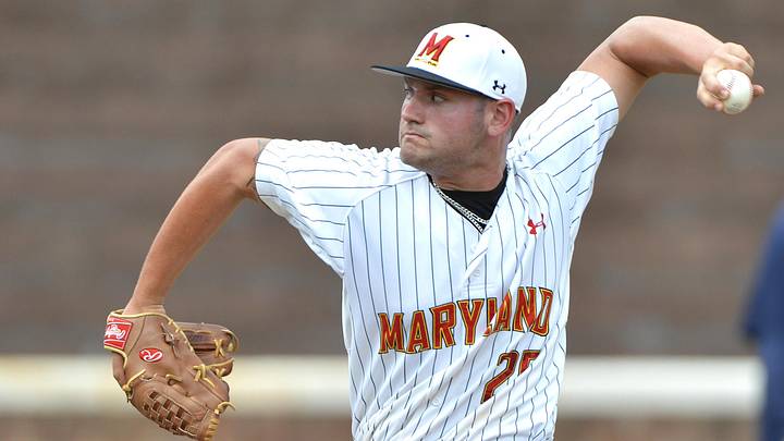 Maryland Terps pitcher Tayler Stiles (25) pitches during the seventh inning against the Virginia Cavaliers at Davenport  Field.