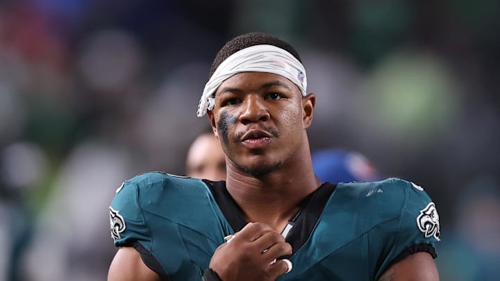Sep 4, 2025; Philadelphia, Pennsylvania, USA; Philadelphia Eagles linebacker Nolan Smith Jr. (3) against the Dallas Cowboys at Lincoln Financial Field. Mandatory Credit: Bill Streicher-Imagn Images