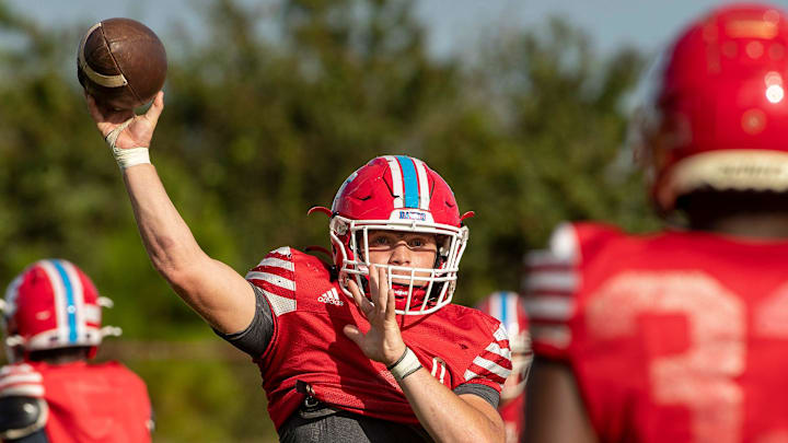 Frostproof quarterback Landon Fuller throws a pass during football practice at the school Wednesday November 13 2024, in Frostproof Fl.
Ernst Peters/The Ledger