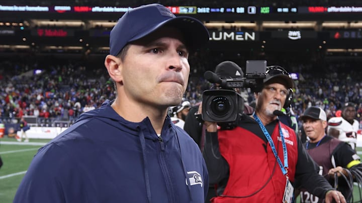 Oct 20, 2025; Seattle, Washington, USA; Seattle Seahawks head coach Mike Macdonald walks off the field after the game against the Houston Texans at Lumen Field. Mandatory Credit: Kevin Ng-Imagn Images