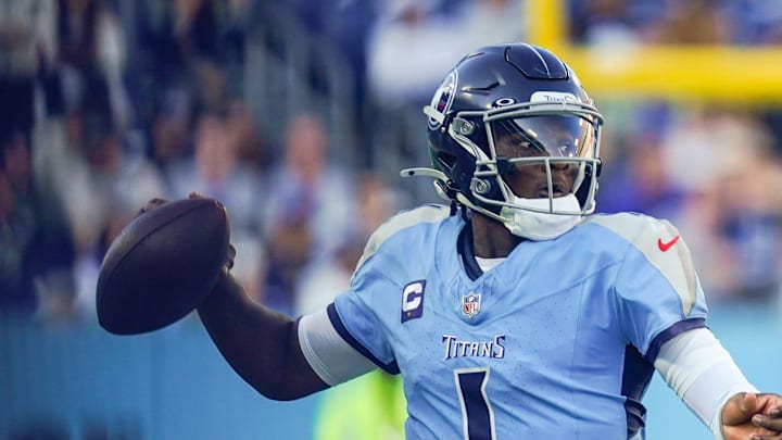Tennessee Titans quarterback Cam Ward looks to pass during the fourth quarter against the Seattle Seahawks.