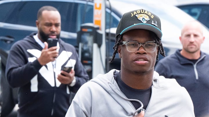 The Jacksonville Jaguars first-round pick, Colorado Buffaloes wide receiver and defensive back Travis Hunter, arrived on Friday, March 25, 2025 at Miller Electric Center in Jacksonville, Fla. The team traded up from fifth to second after making a deal with the Cleveland Browns on Thursday night. The Jaguars held a press conference to introduce the rookie with general manager James Gladstone and head coach Liam Coen and Jaguars owner Shahid Khan.