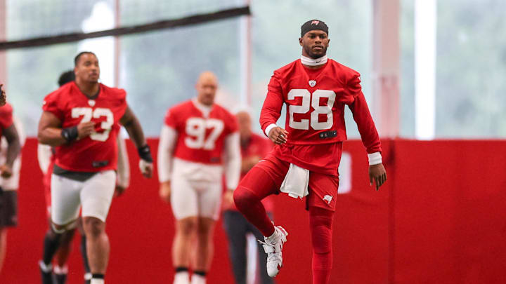 Jun 10, 2025; Tampa Bay, FL, USA; Tampa Bay Buccaneers safety Shilo Sanders (28) participates in mini camp at AdventHealth Training Center. Mandatory Credit: Nathan Ray Seebeck-Imagn Images