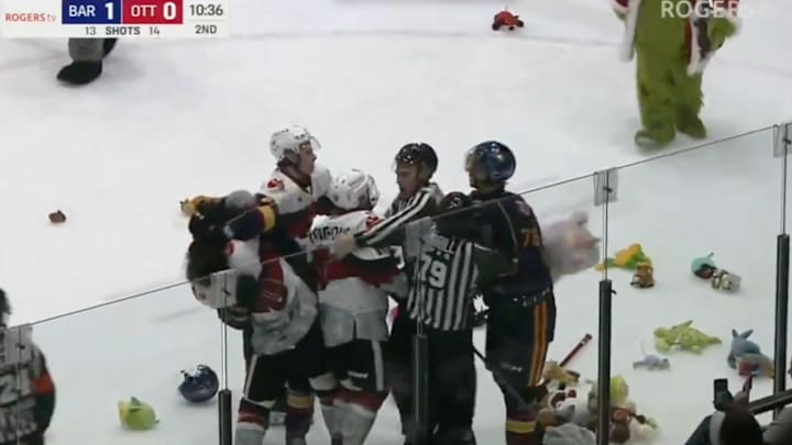 Ottawa 67s fight the Barrie Colts