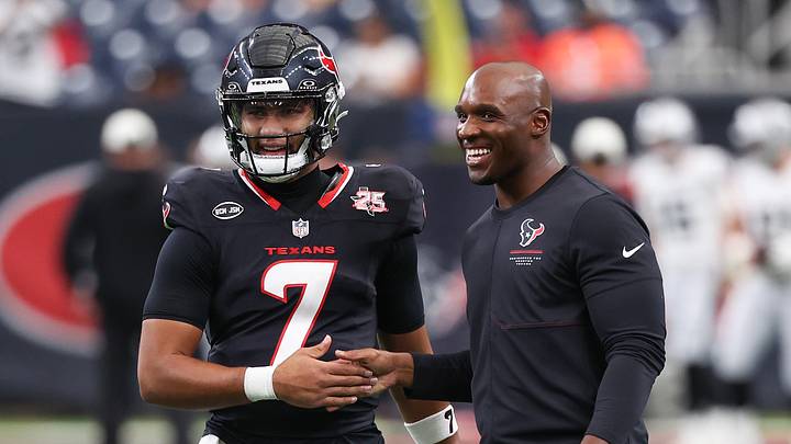 Aug 13, 2026; Houston, Texas, USA; Houston Texans quarterback C.J. Stroud (7) shakes hands with head coach DeMeco Ryans before playing against the Las Vegas Raiders at Reliant Stadium. Mandatory Credit: Thomas Shea-Imagn Images Aug 13, 2026; Houston, Texas, USA; Houston Texans quarterback C.J. Stroud (7) shakes hands with head coach DeMeco Ryans before playing against the Las Vegas Raiders at Reliant Stadium. Mandatory Credit: Thomas Shea-Imagn Images
