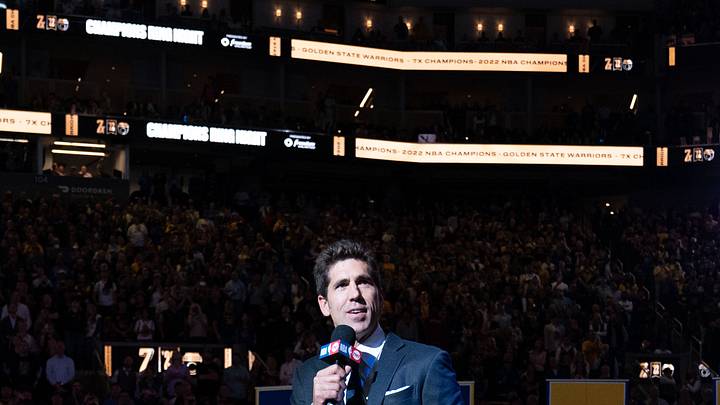 October 18, 2022; San Francisco, California, USA; Golden State Warriors general manager Bob Myers before the game against the Los Angeles Lakers at Chase Center. Mandatory Credit: Kyle Terada-USA TODAY Sports October 18, 2022; San Francisco, California, USA; Golden State Warriors general manager Bob Myers before the game against the Los Angeles Lakers at Chase Center. Mandatory Credit: Kyle Terada-USA TODAY Sports