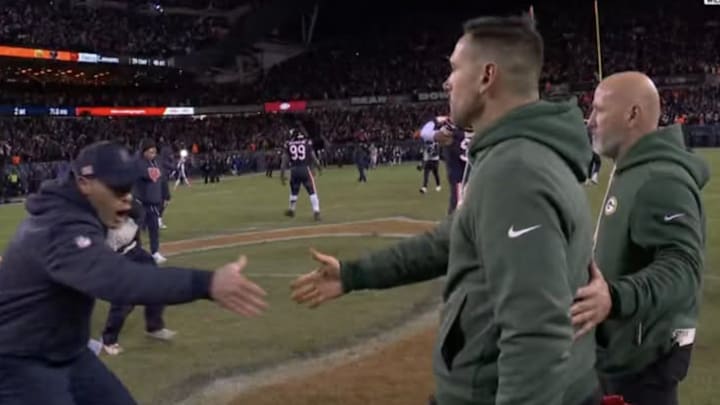 Ben Johnson and Matt LeFleur shared a very quick handshake after Saturday night's Packers-Bears game. Ben Johnson and Matt LeFleur shared a very quick handshake after Saturday night's Packers-Bears game.
