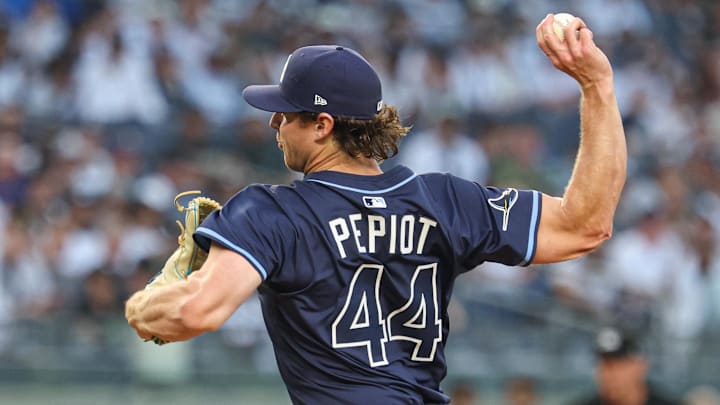 Tampa Bay's Ryan Pepiot (44) has made 52 career starts, but he'll face the Toronto Blue Jays for the first time on Wednesday.