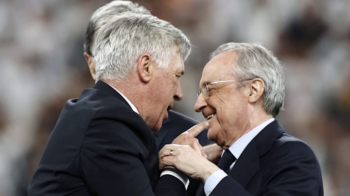 Carlo Ancelotti et Florentino Perez après le succès du Real Madrid en Ligue des Champions