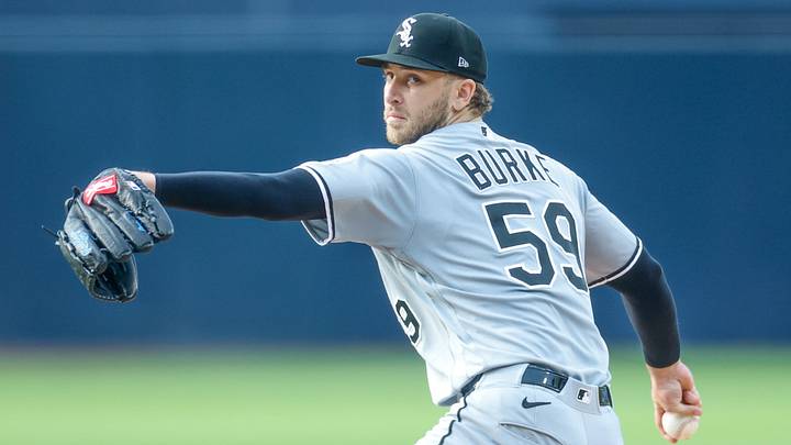 May 2, 2026; San Diego, California, USA; Chicago White Sox starting pitcher Sean Burke (59) throws a pitch during the first inning against the San Diego Padres at Petco Park. Mandatory Credit: David Frerker-Imagn Images