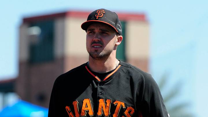 Scottsdale, AZ, USA; San Francisco Giants third baseman Adam Duvall (37) looks on during the game against the Kansas City Royals at Scottsdale Stadium. Mandatory Credit: Matt Kartozian-USA TODAY Sports