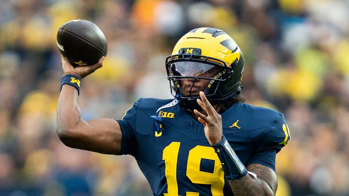 Michigan Wolverines quarterback Bryce Underwood (19) throws a pass in the second quarter of a game against UTEP at Michigan Stadium in Ann Arbor on Saturday, Sept. 19, 2026.