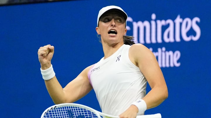 Iga Swiatek reacts after beating Anastasia Pavlyuchenkova