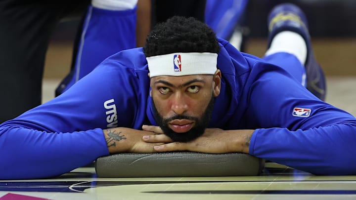 Dec 20, 2025; Philadelphia, Pennsylvania, USA; Dallas Mavericks forward Anthony Davis before action against the Philadelphia 76ers at Xfinity Mobile Arena. Mandatory Credit: Bill Streicher-Imagn Images