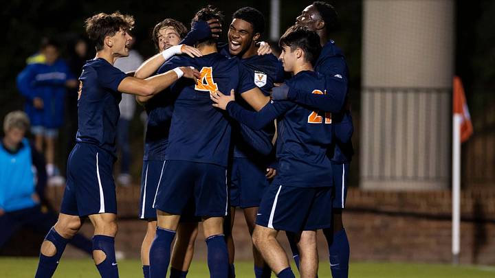 Virginia celebrate a goal at Klockner Stadium. Virginia celebrate a goal at Klockner Stadium.