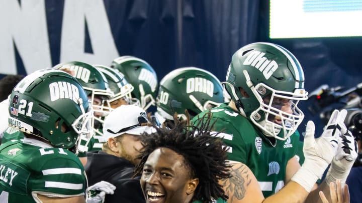 Dec 30, 2022; Tucson, AZ, USA; Ohio Bobcats cornerback Torrie Cox Jr. (7) against the Wyoming Cowboys during the 2022 Barstool Sports Arizona Bowl at Arizona Stadium. Mandatory Credit: Mark J. Rebilas-USA TODAY Sports