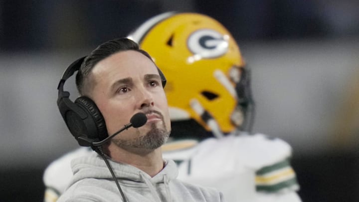 Green Bay Packers head coach Matt LaFleur is shown after the Minnesota Vikings recovered a fumble during the first quarter of their game Sunday, December 29, 2024 at U.S. Bank Stadium in Minneapolis, Minnesota.
