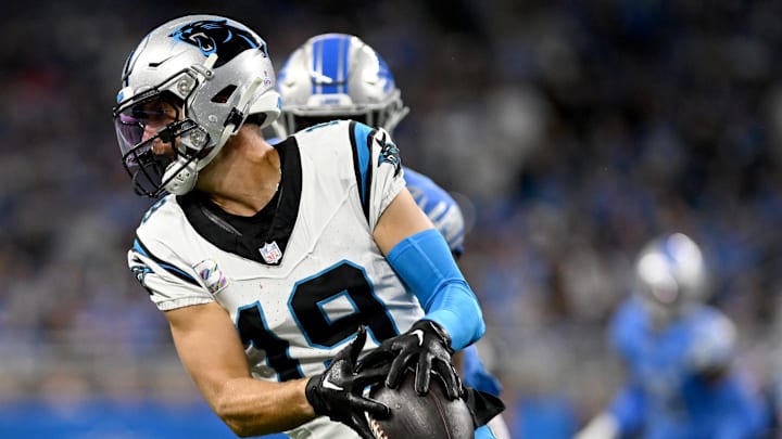 Oct 8, 2023; Detroit, Michigan, USA; Carolina Panthers wide receiver Adam Thielen (19) catches a